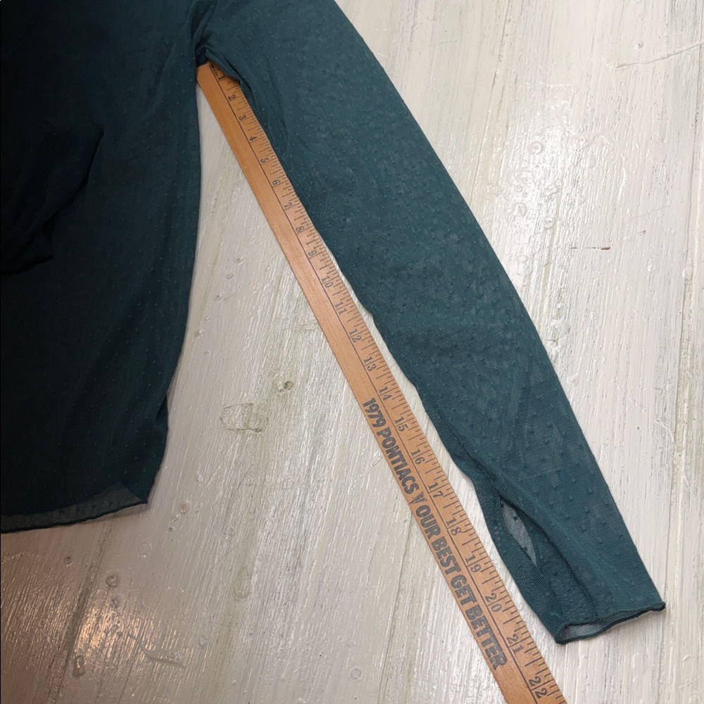 Free People Green Teal On The Dot Layering Sheer Mock Neck Top Sz M - Picture 7 of 11